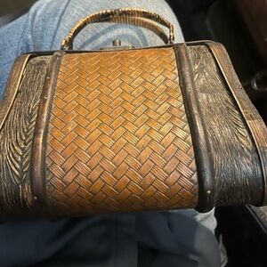 Woven Wicker & Wood Vintage Purse
